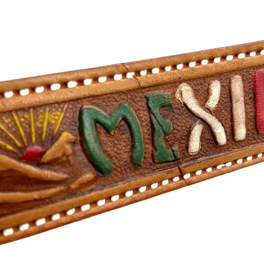 Vtg Brown Embossed Leather Eagle Mexico Belt 41.5